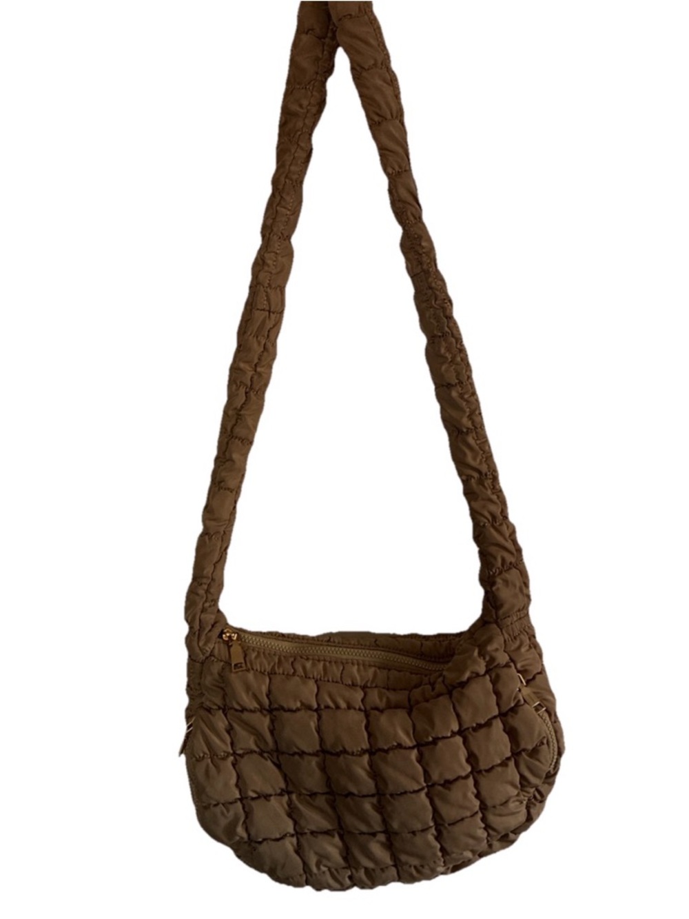 Urban Expressions -Women's Quilted Puffer Shoulder/Crossbody Camel Brown 12x30”